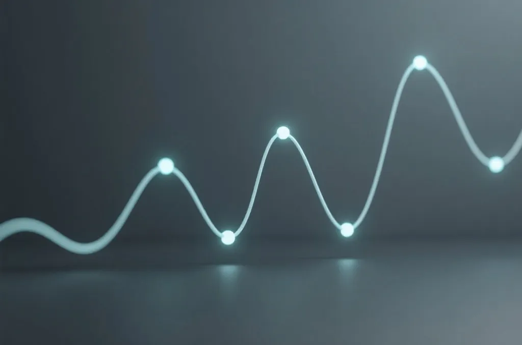 Abstract probability distribution curve with glowing data points