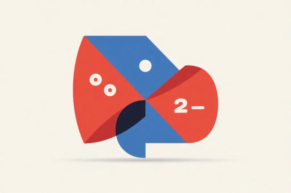 Abstract geometric shapes of red and blue balancing on a scale, representing mathematical probability and risk management.